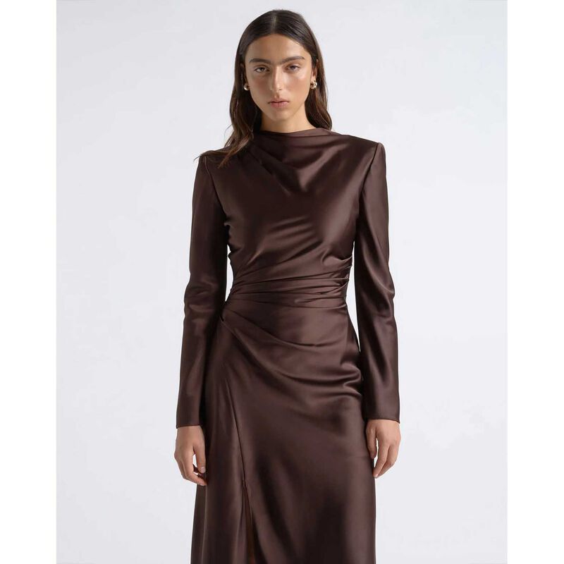 Cue Matte Satin Viscose Gathered Midi Dress image number 3